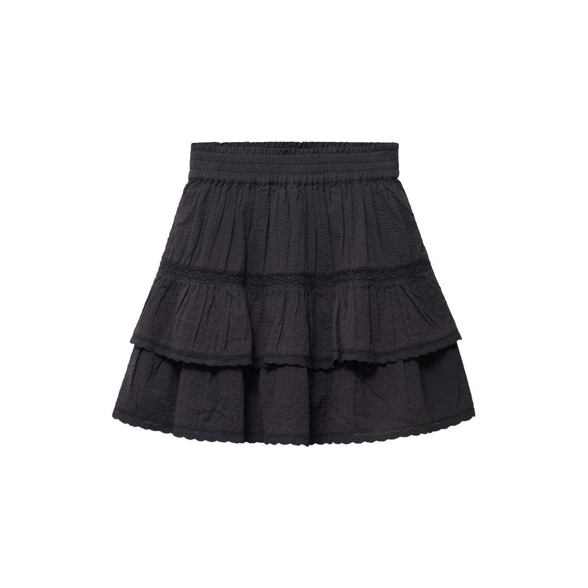 Mini-jupe fluide en coton doublée noir, BONOBO