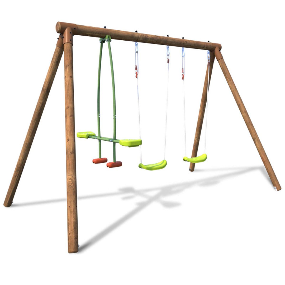 Portique en bois rond 3 agrès avec face à face PACCO marron, SOULET