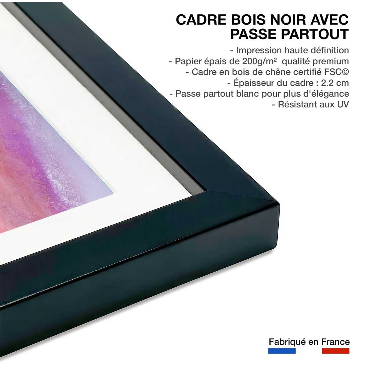 Poster orange bleue affiche + cadre en bois - noir, HEXOA