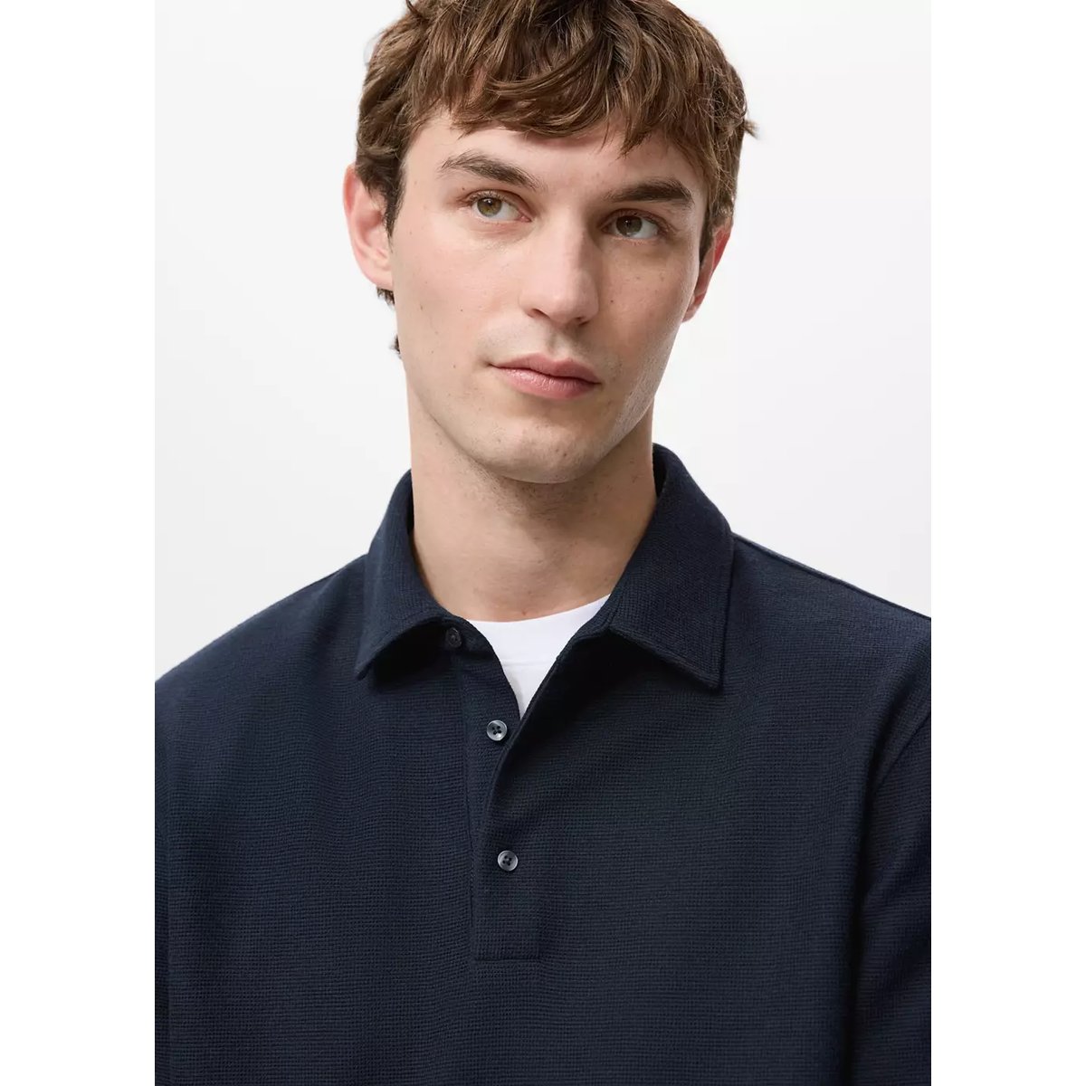 Pull-over polo maille structure bleu marine, MANGO MAN