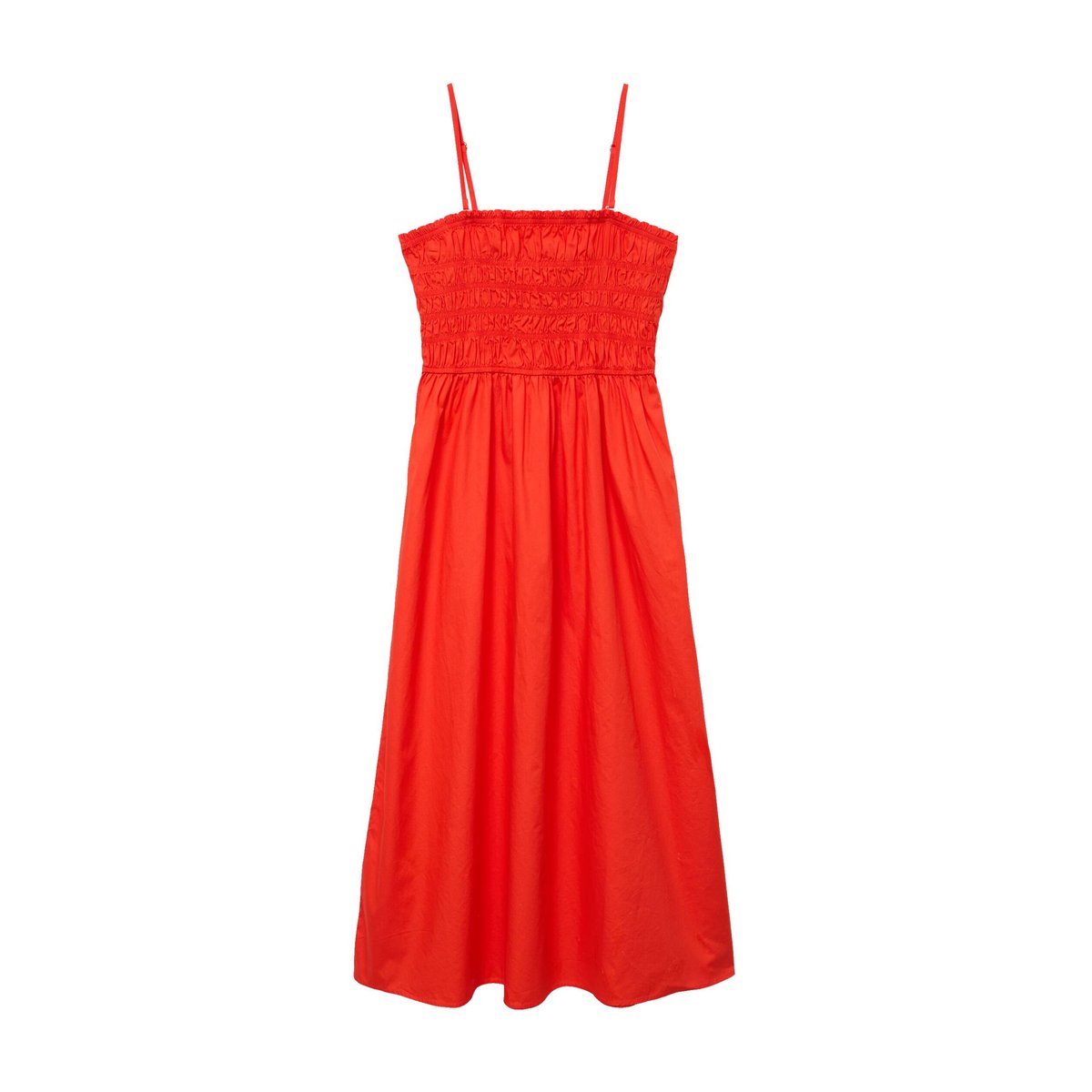 Robe bretelles col carré en coton orange foncé, BONOBO