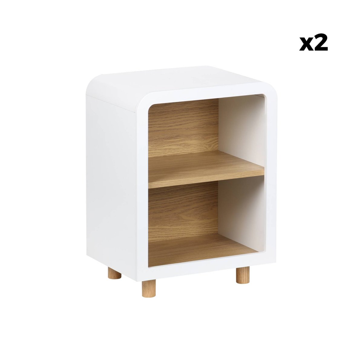 Table de chevet décor bois 2 niches (lot de 2) HECTOR blanc, SWEEEK