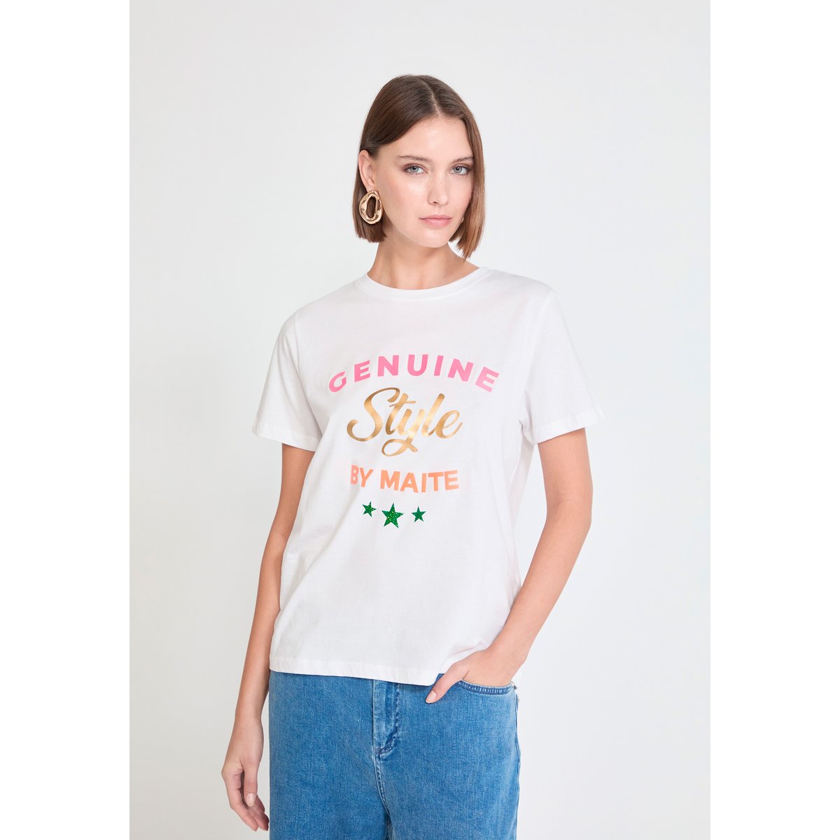T-shirt en coton imprimé blanc, LOLA CASADEMUNT