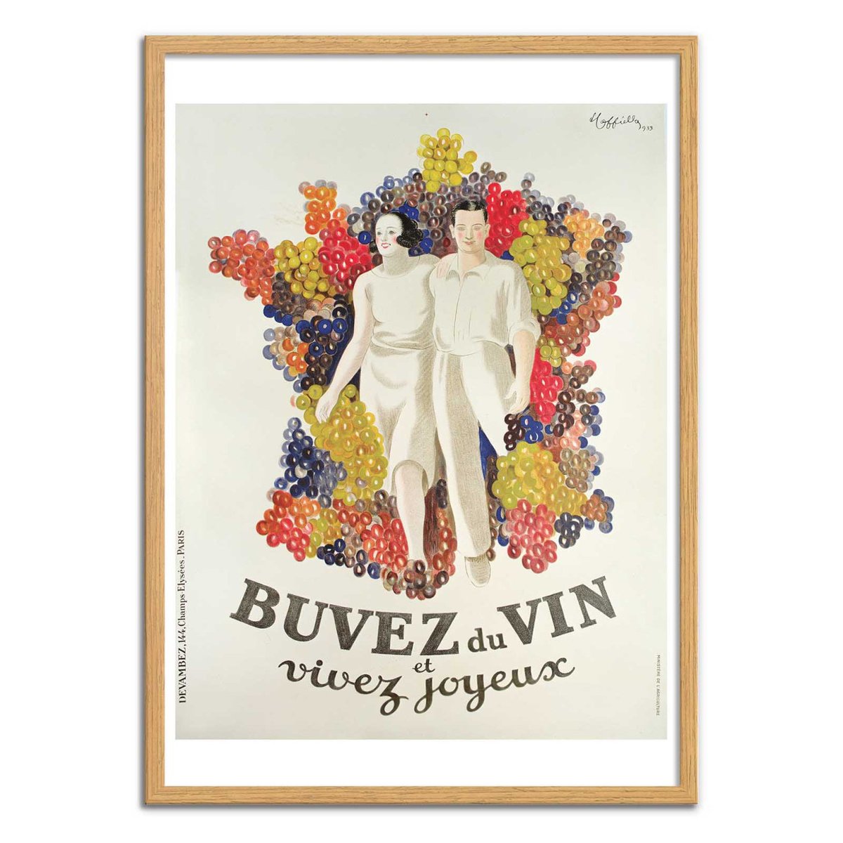 Affiche d'art - Buvez du vin, vivez joyeux 1933 - Leonetto Cappiello couleur unique, WALL EDITIONS