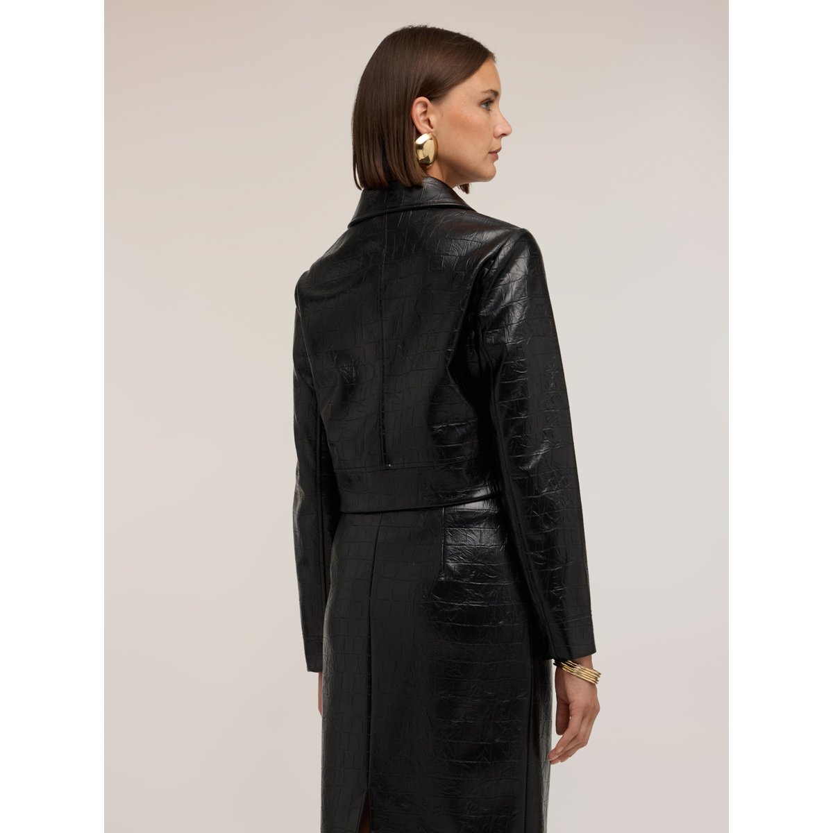 Veste courte effet crocodile avec boutons noir, MOTIVI