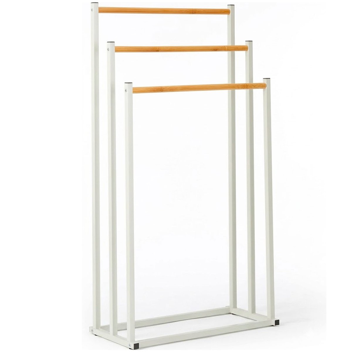 Porte-serviettes sur pied en métal blanc et bambou 3 Bras 45x23x85cm blanc, WADIGA