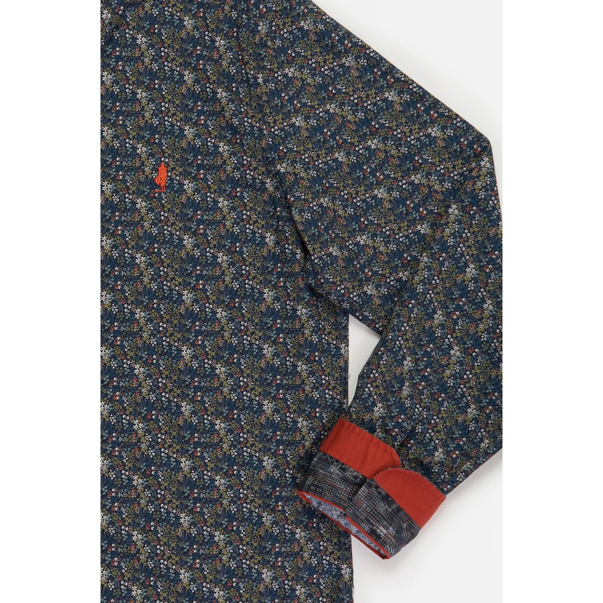 Chemise imprimée motif petites fleurs bleu marine, MCS