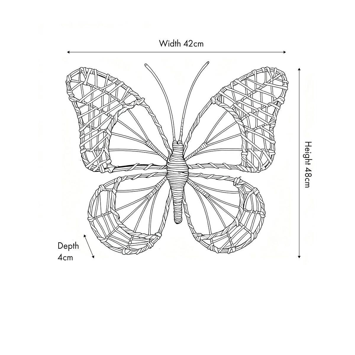 Medium Natural Rattan Butterfly Wall Art natural, ÉDITÉ