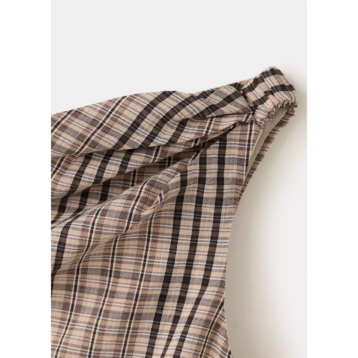 Robe coton asymétrique carreaux beige, MANGO