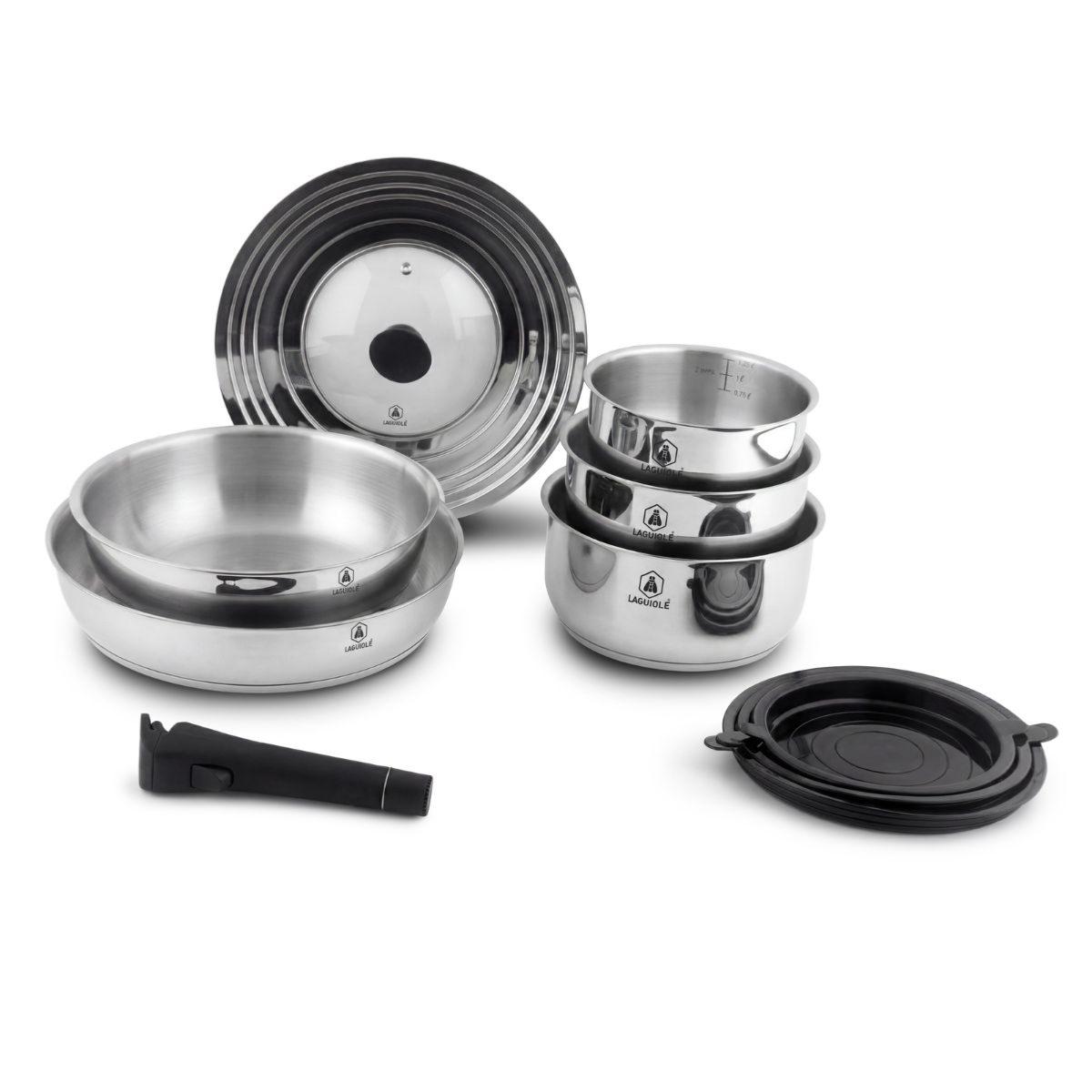 Set de 10 pièces amovible inox induction - "Réactif" couleur unique, LAGUIOLE CUISSON