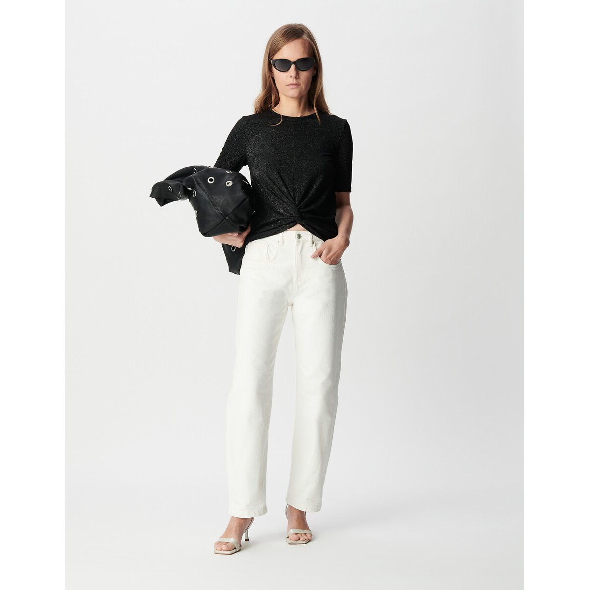 Short Sleeve Iridescent Draped T-Shirt with Crew Neck black, IKKS