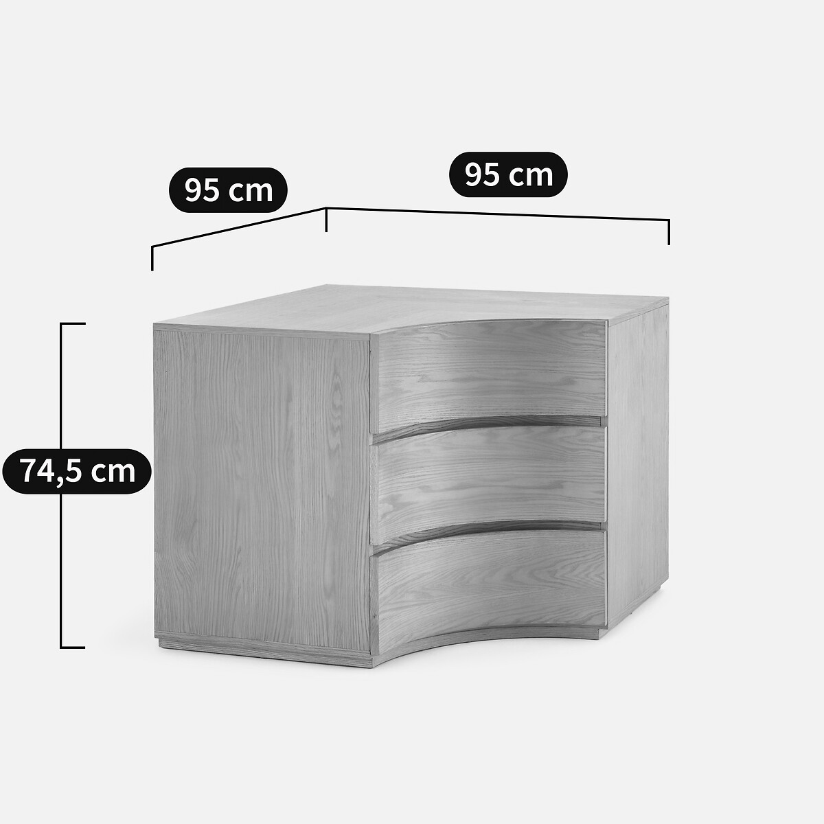 Mueble bajo esquinero, 3 cajones, para armario modular, en chapa de roble, EVORIA natural, AM.PM