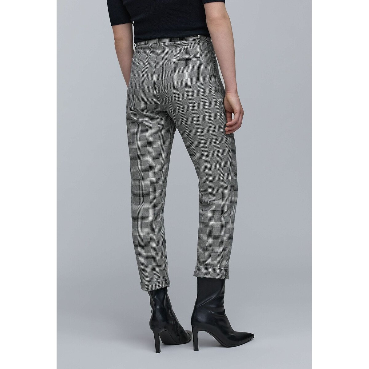 Pantalon cigarette Prince de Galles lin/noir, IKKS