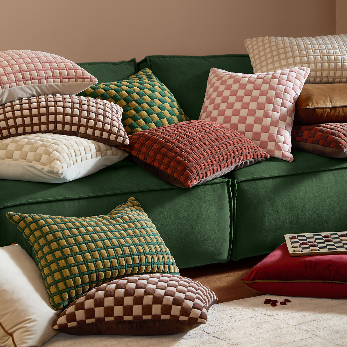 Softie Checkerboard Quilted Cushion chocolate, FURN.