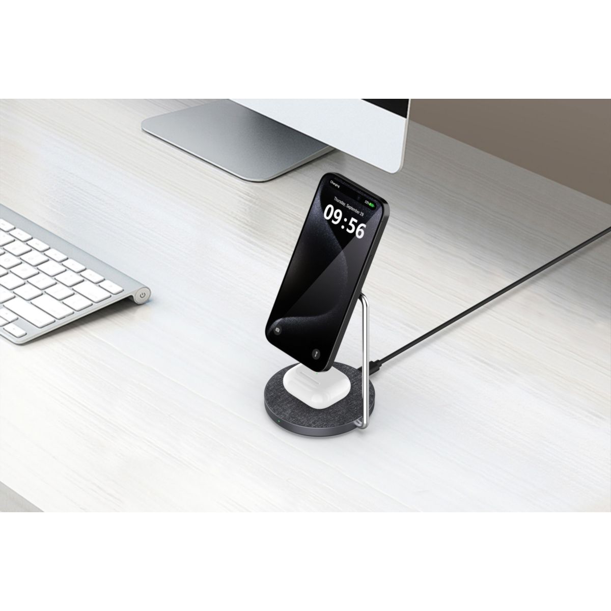 Chargeur stand compatible Qi2/MagSafe 2 en 1 15W couleur unique, ADEQWAT