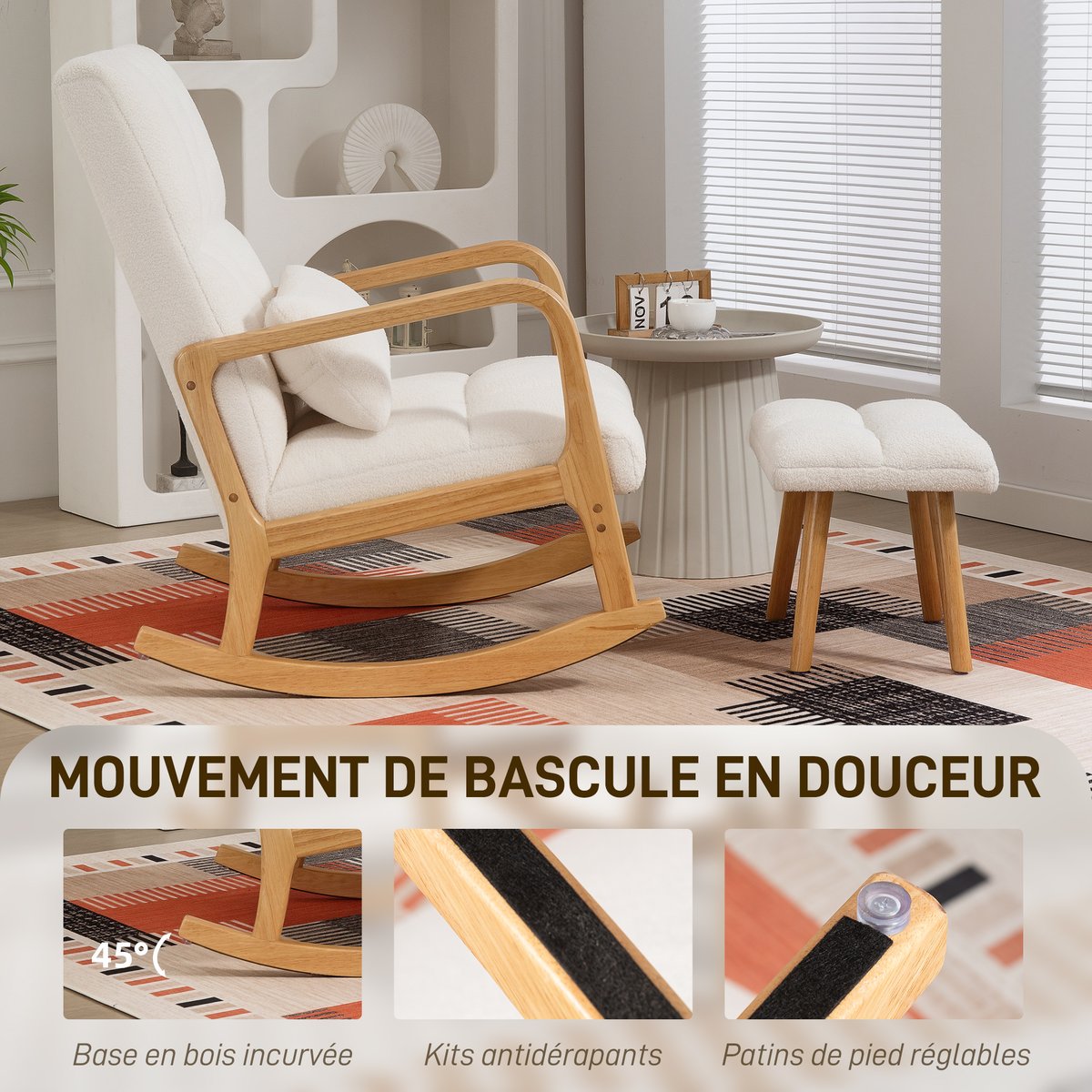 Ensemble de fauteuils à bascule Tissu blanc, HOMCOM