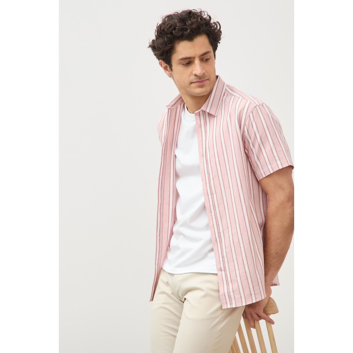 Chemise manches courtes rose pastel, BONOBO