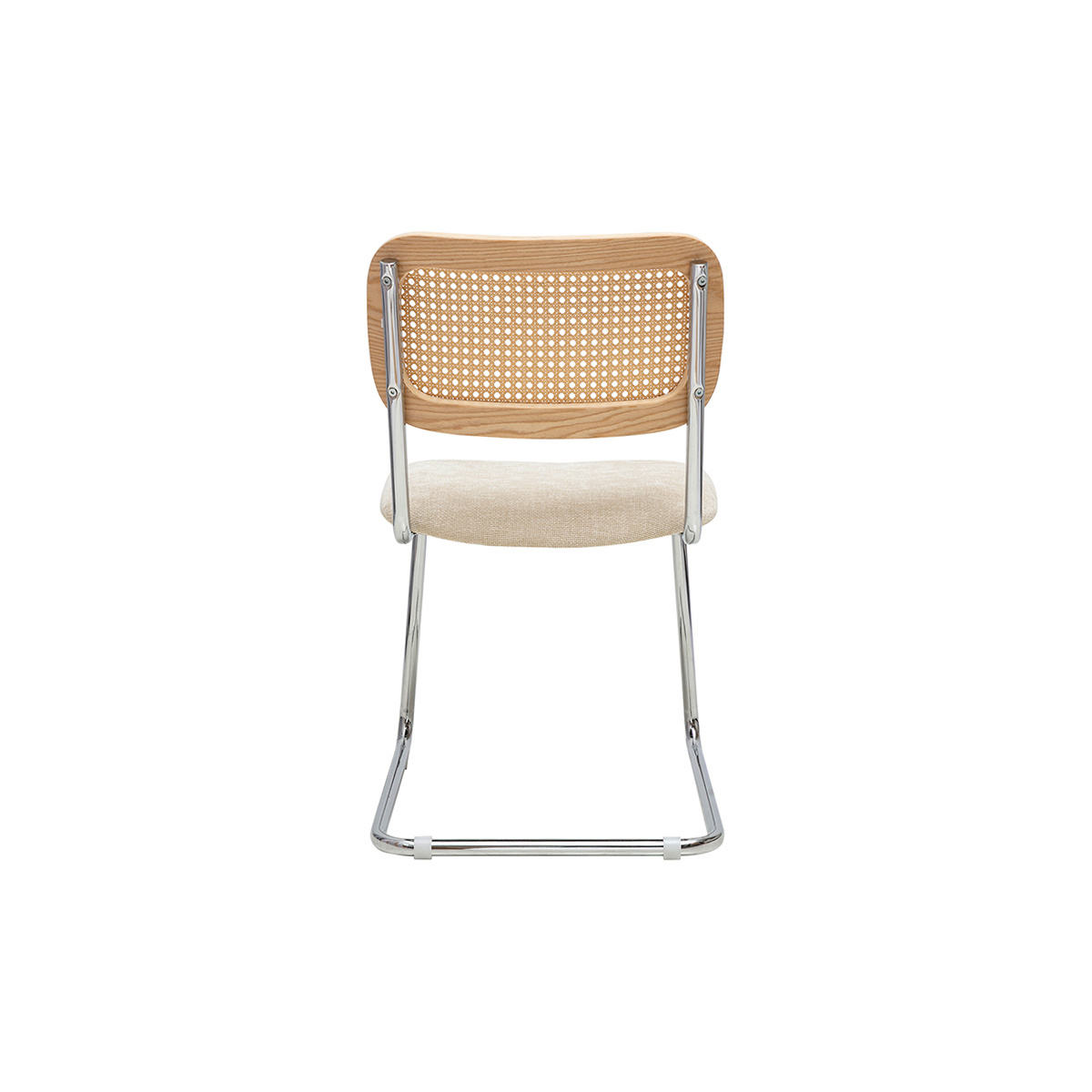 Chaises design en tissu effet velours texturé beige, métal chromé et cannage rotin (lot de 2) ELECTRA beige, MILIBOO