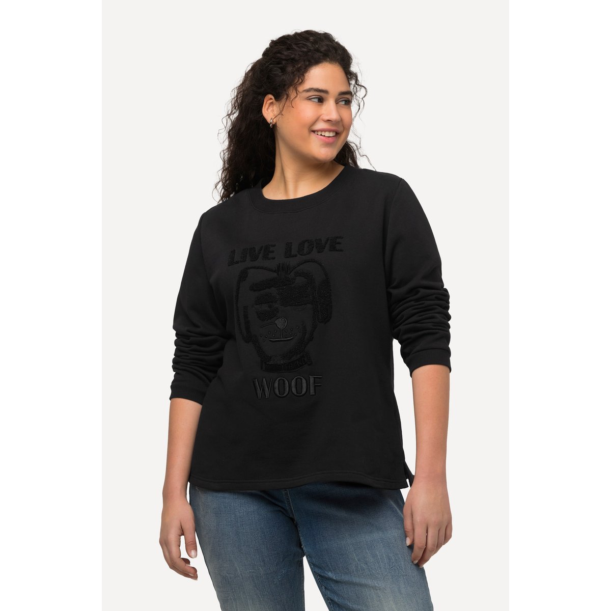 Sweat-shirt à col rond et manches longues noir, ULLA POPKEN