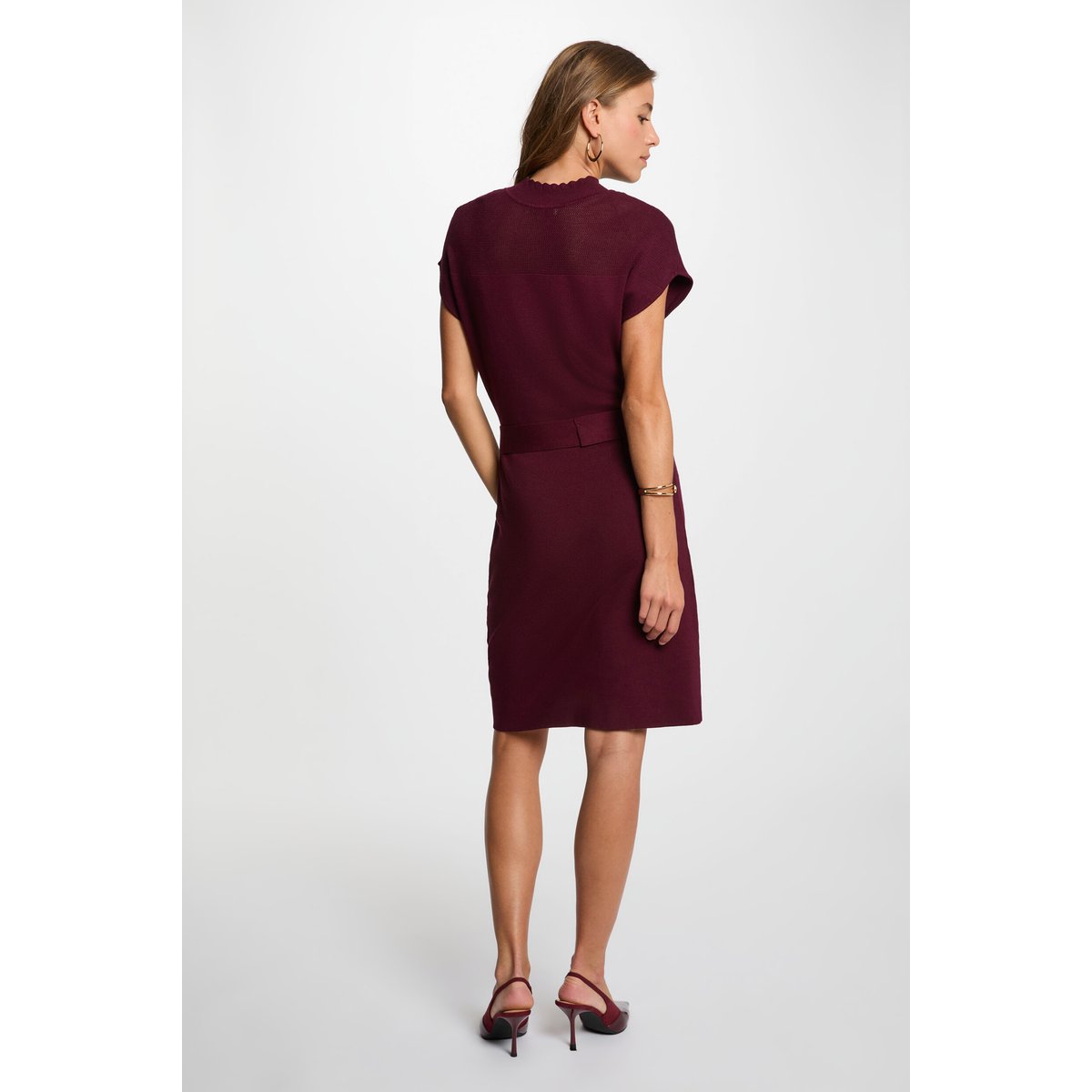Robe tricot manches courtes prune, MORGAN