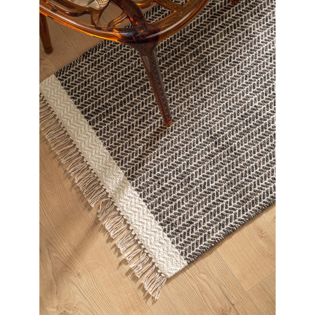 Tapis de couloir en laine tissé main KIM noir & blanc, BENUTA