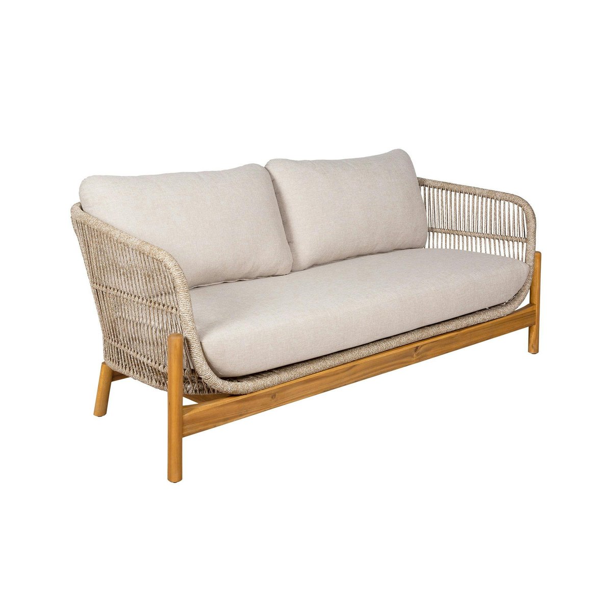 Salon de jardin en bois d'acacia et corde (1 canapé, 2 fauteuils, 1 table basse ronde) MENDOZA beige, PIER IMPORT