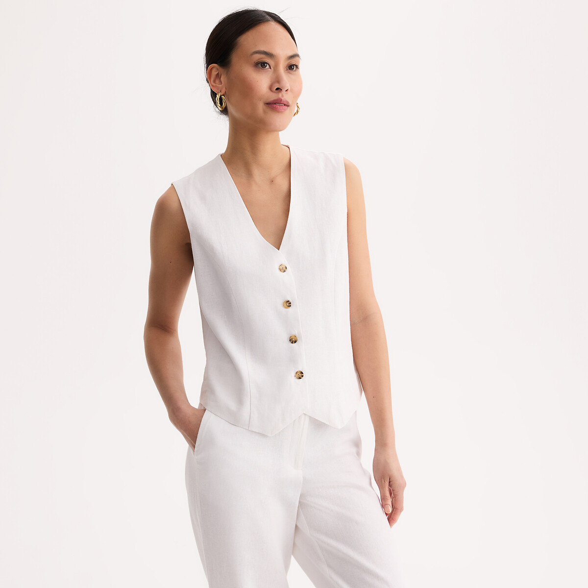 Veste sans manches, coupe droite blanc, ANNE WEYBURN