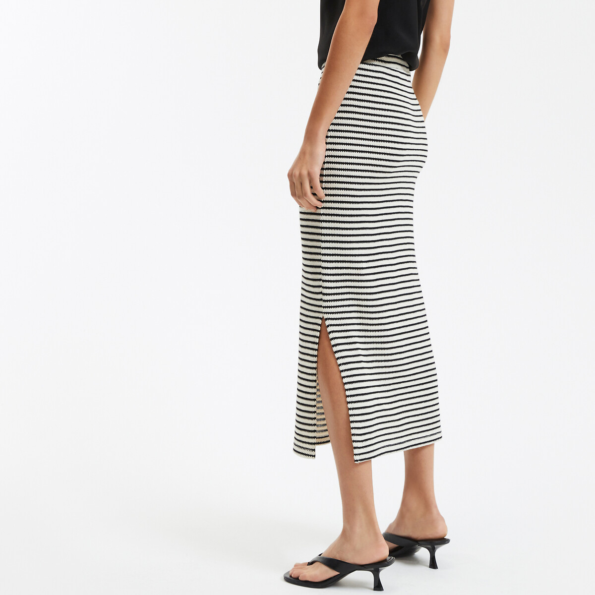 Striped straight maxi skirt black/ecru striped, LA REDOUTE COLLECTIONS