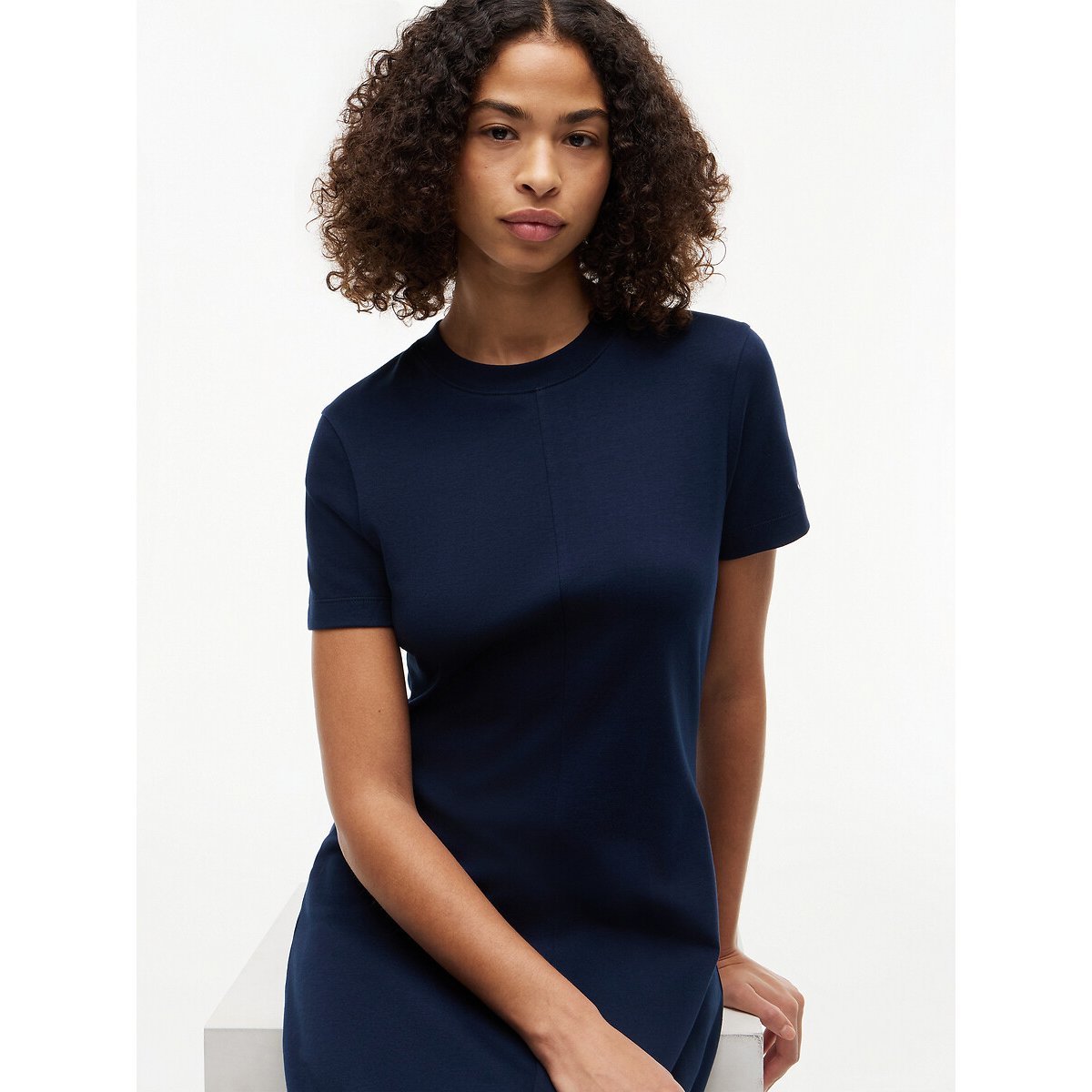 Robe midi évasée manches courtes marine, TOMMY HILFIGER