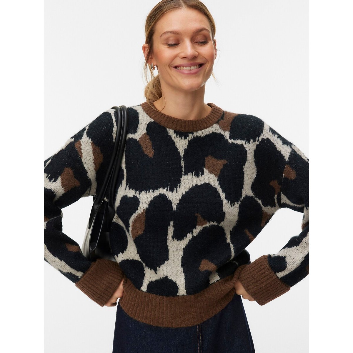 Pull stampato a maniche lunghe fantasia marrone, VERO MODA