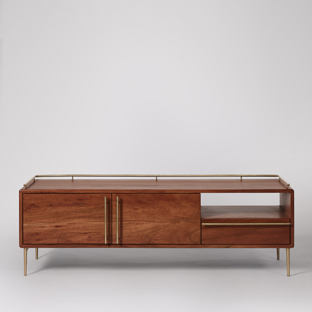 Connaught Acacia Wood 2 Door 1 Drawer Media Unit dark acacia wood, SWOON
