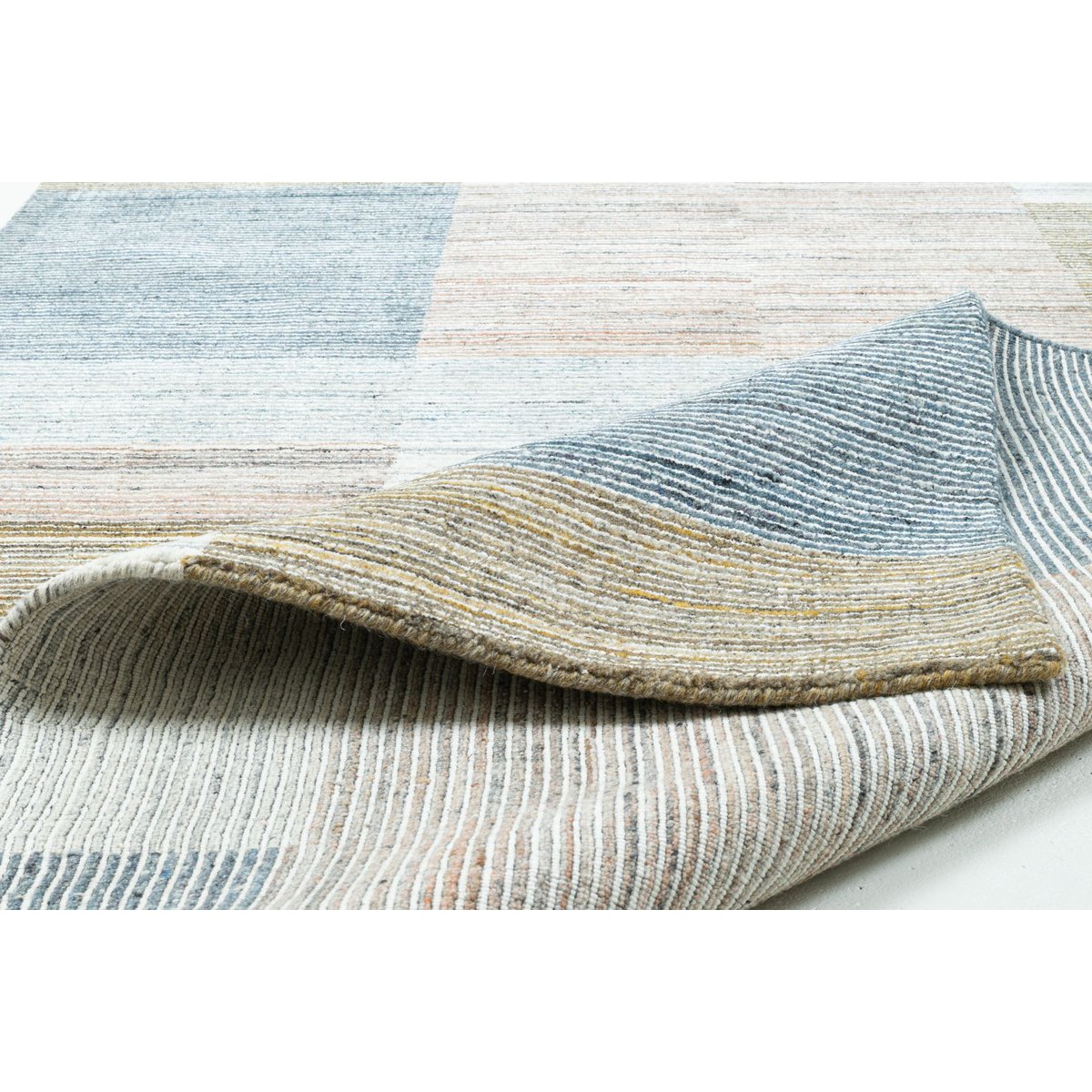 Tapis gabbeh New York Boxes fait main laine beige, THEKO