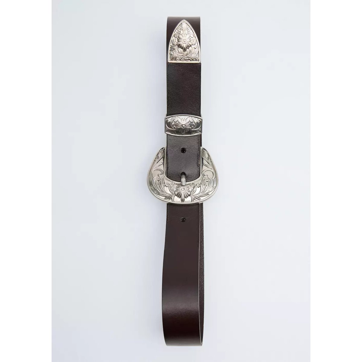 Ceinture cuir boucle gravée chocolat, MANGO