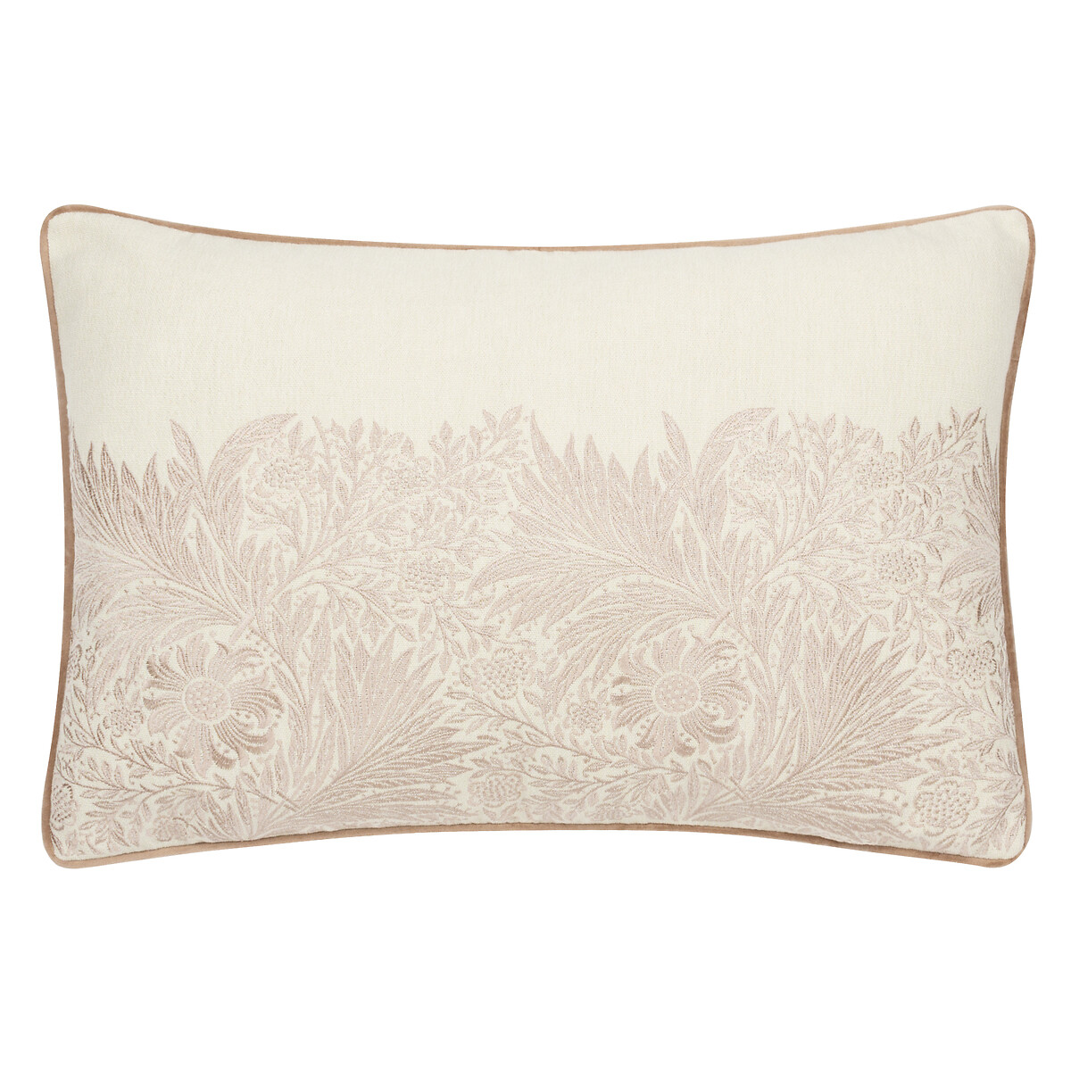 Marigold Embroidered Piped Feather Filled Cushion raw linen, MORRIS & CO.