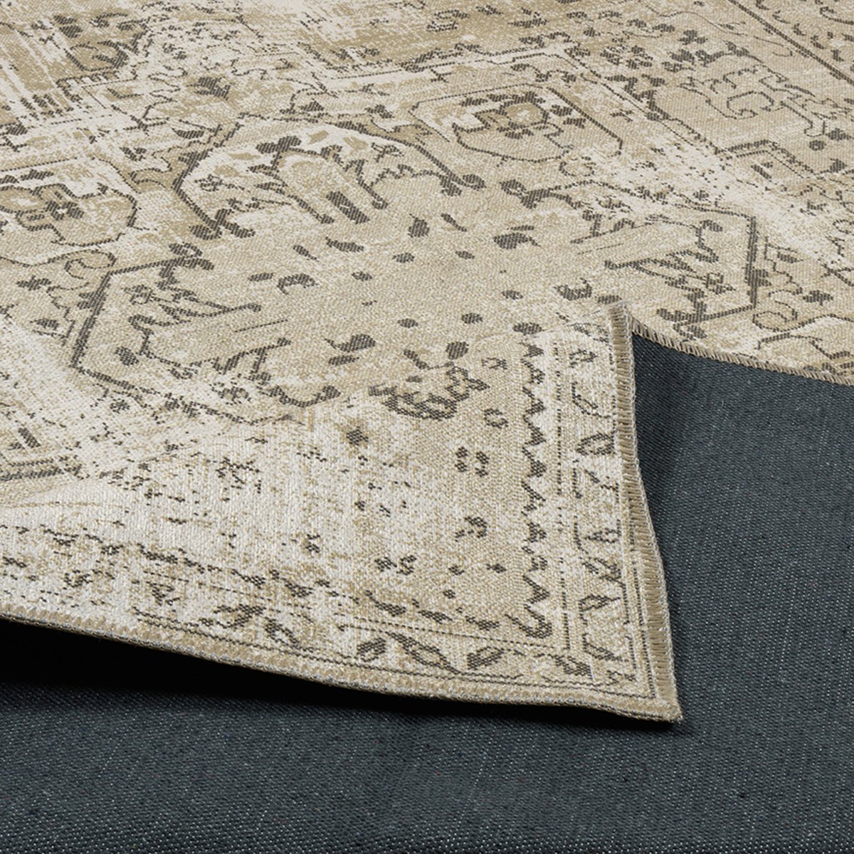 Tapis de salon vintage CARRY kaki, NAZAR RUGS