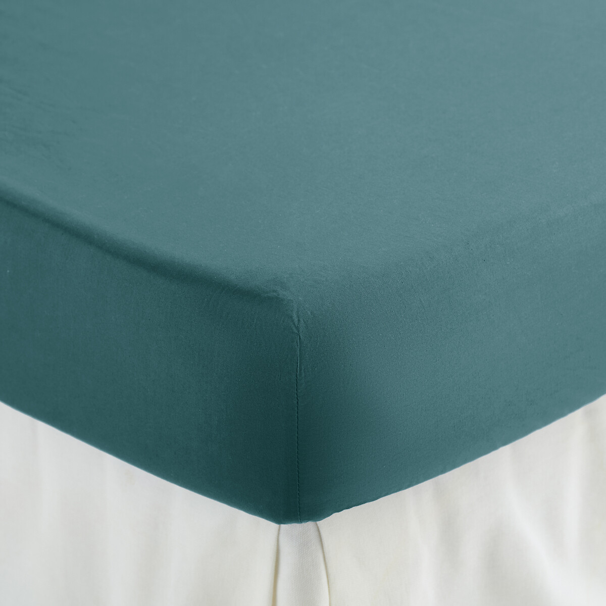 Lenzuolo con angoli in percalle di cotone, 80 fili, 30 cm di balza, Scenario blu pavone, LA REDOUTE INTERIEURS