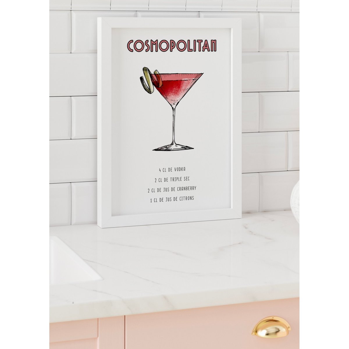 Affiche Cocktail Cosmopolitan blanc, L'AFFICHERIE