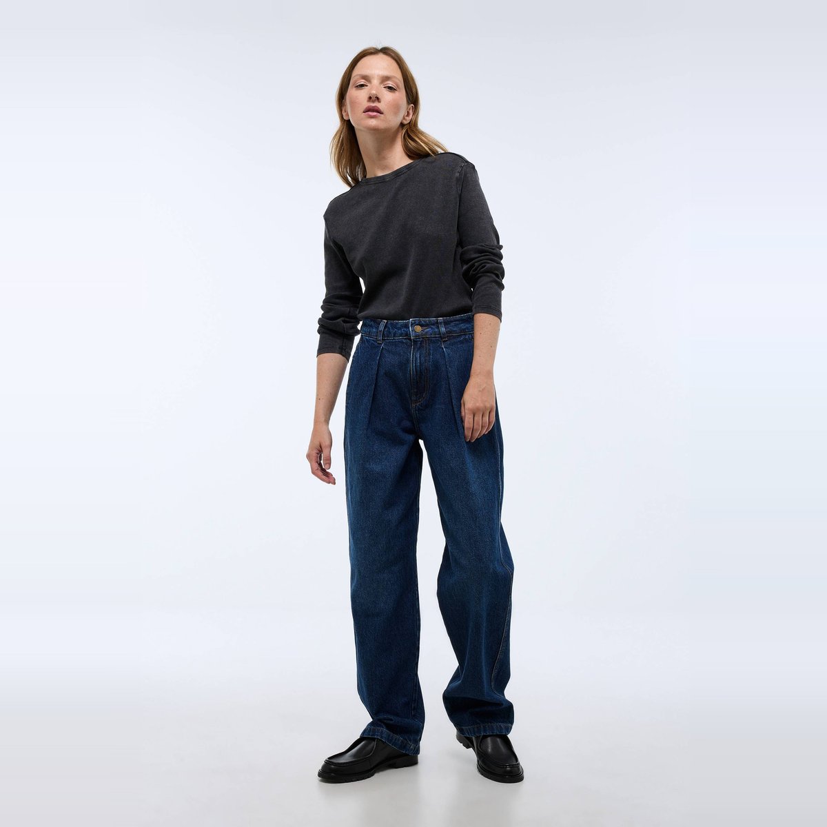 Jean large à pince en denim stone denim, MONOPRIX