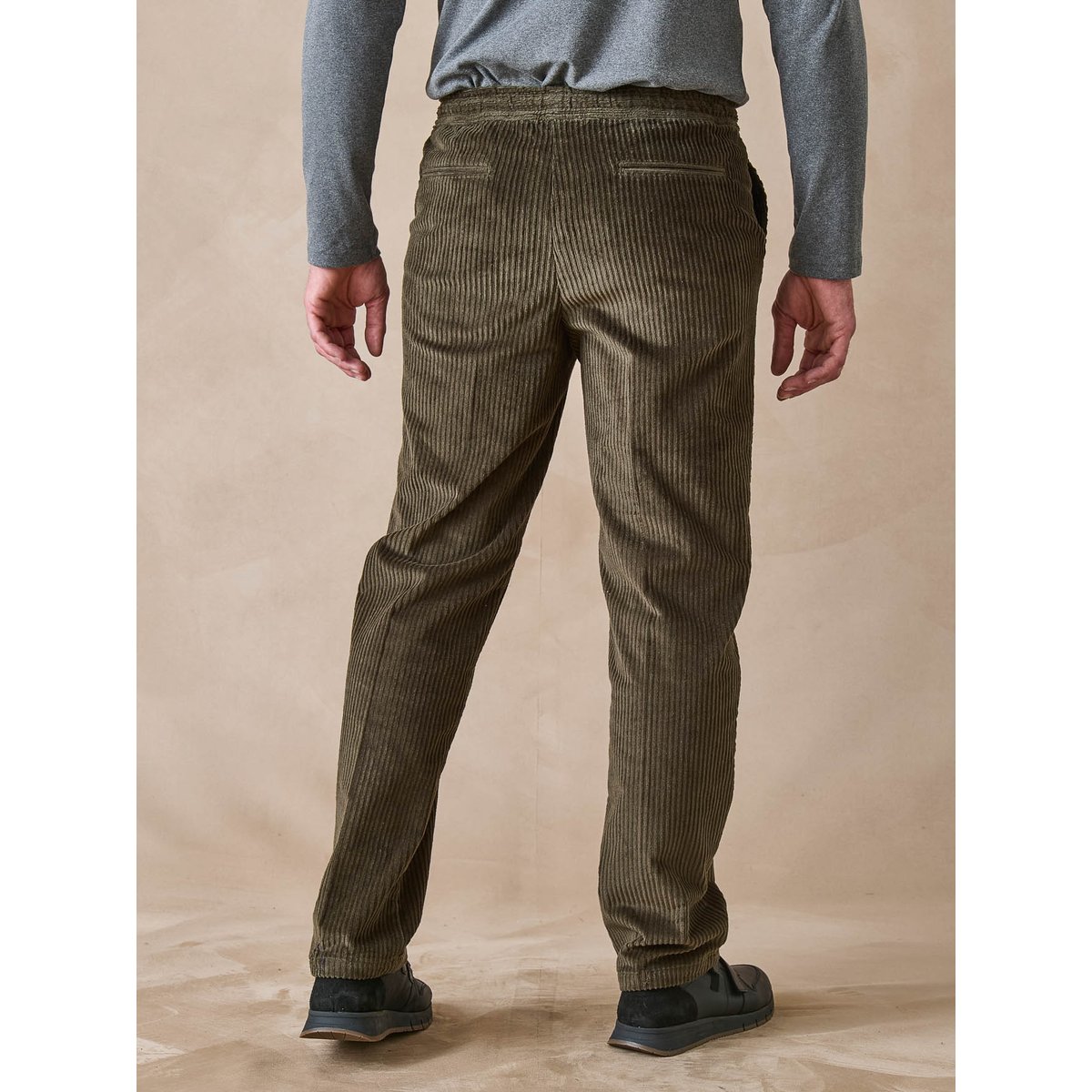 Pantalon élastiqué en velours homme kaki, DAXON