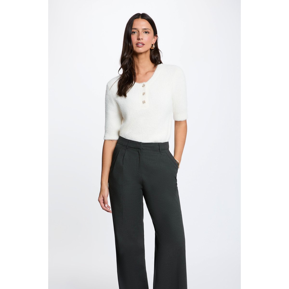 Pull manches courtes ivoire, MORGAN
