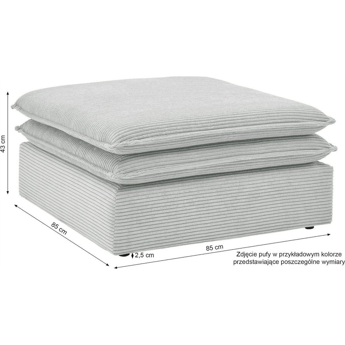 Pouf carré capitonné en tissu côtelé beige clair côtelé poso, RECOLLECTION