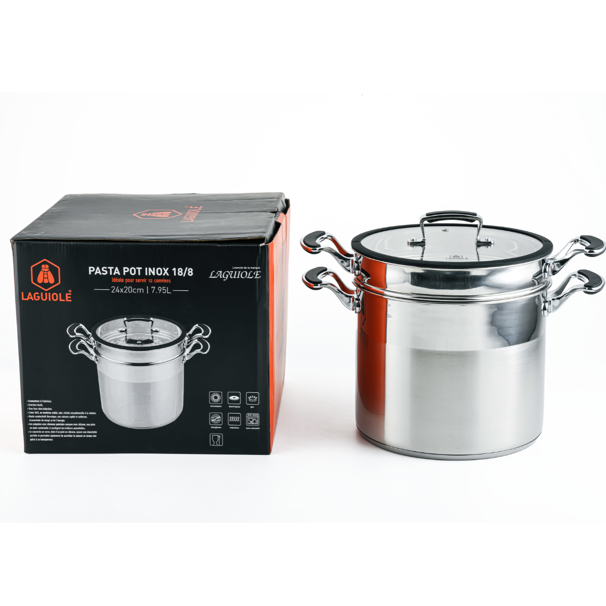 Cuit-pâtes inox 24cm multifonctions couleur unique, LAGUIOLE CUISSON