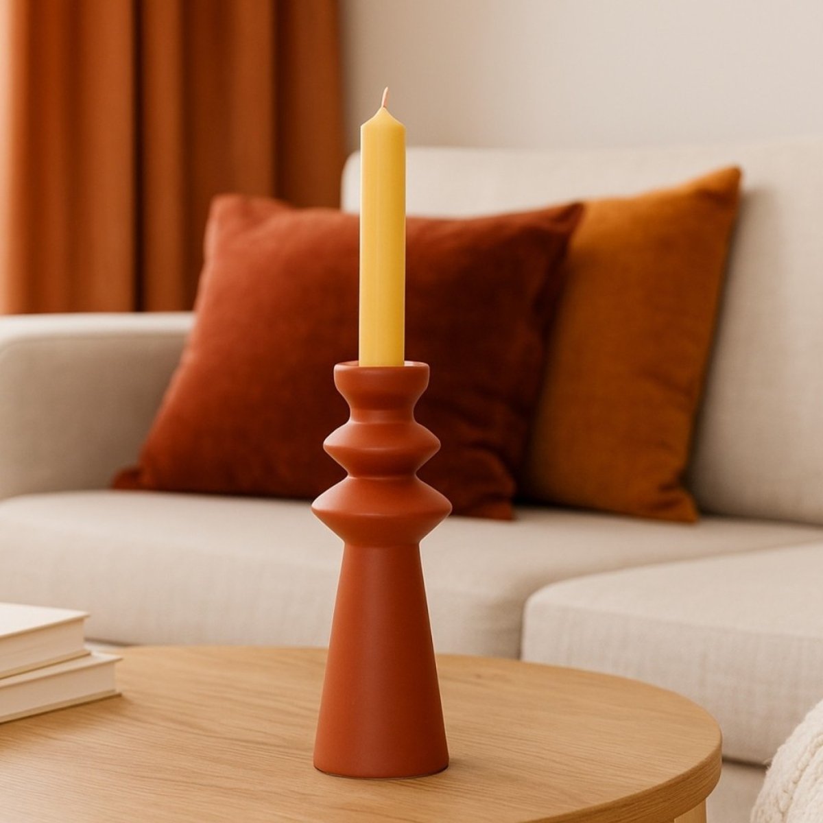 Bougeoir design en grès 30cm terracotta, ORNAMI