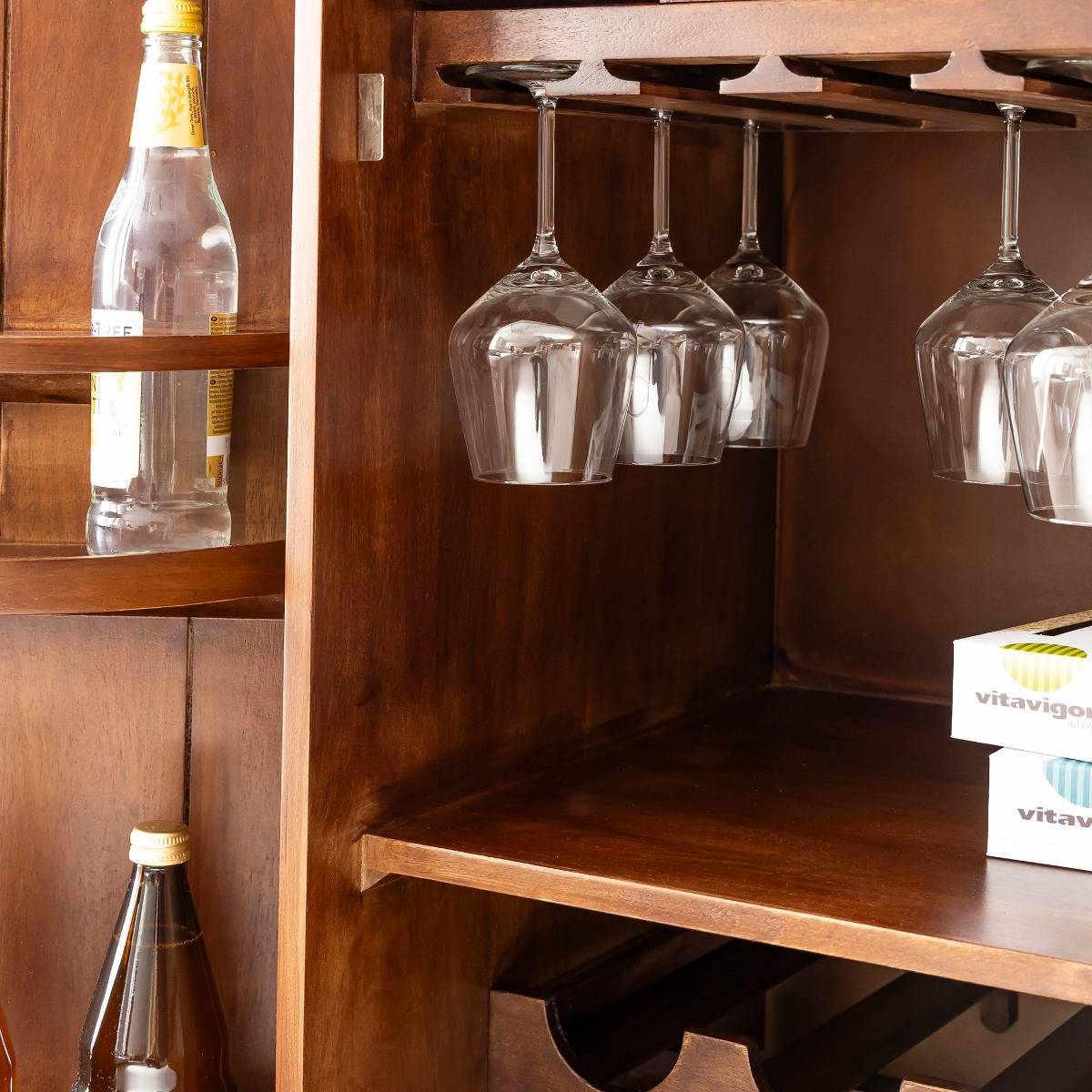 Meuble bar en bois de manguier ELIO bois foncé, MADE IN MEUBLES