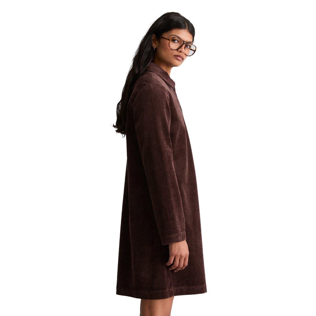 Robe en velours côtelé, coupe trapèze en coton stretch marron, MARC O’POLO DENIM