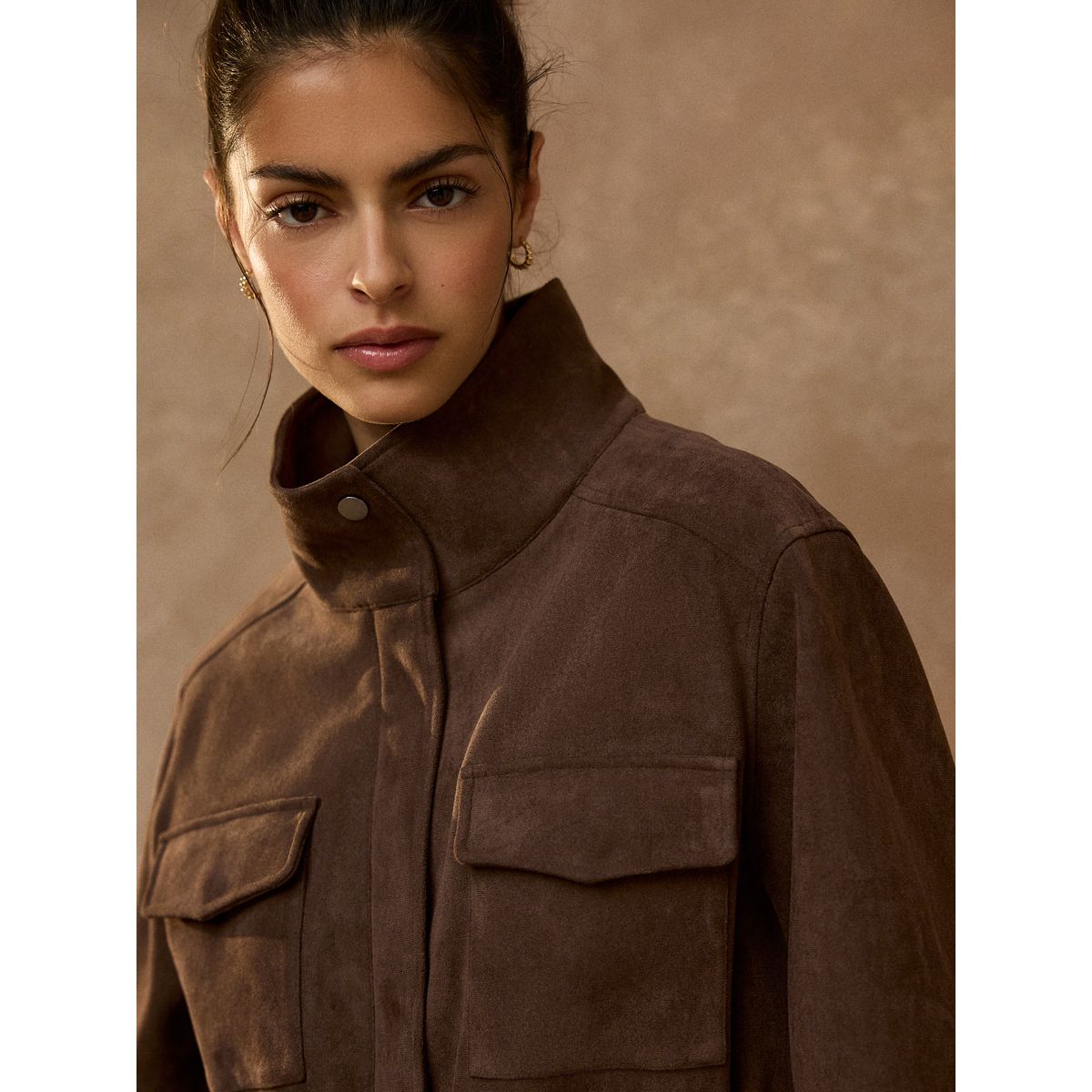 Veste cintrée en imitation daim marron chocolat, NEXT