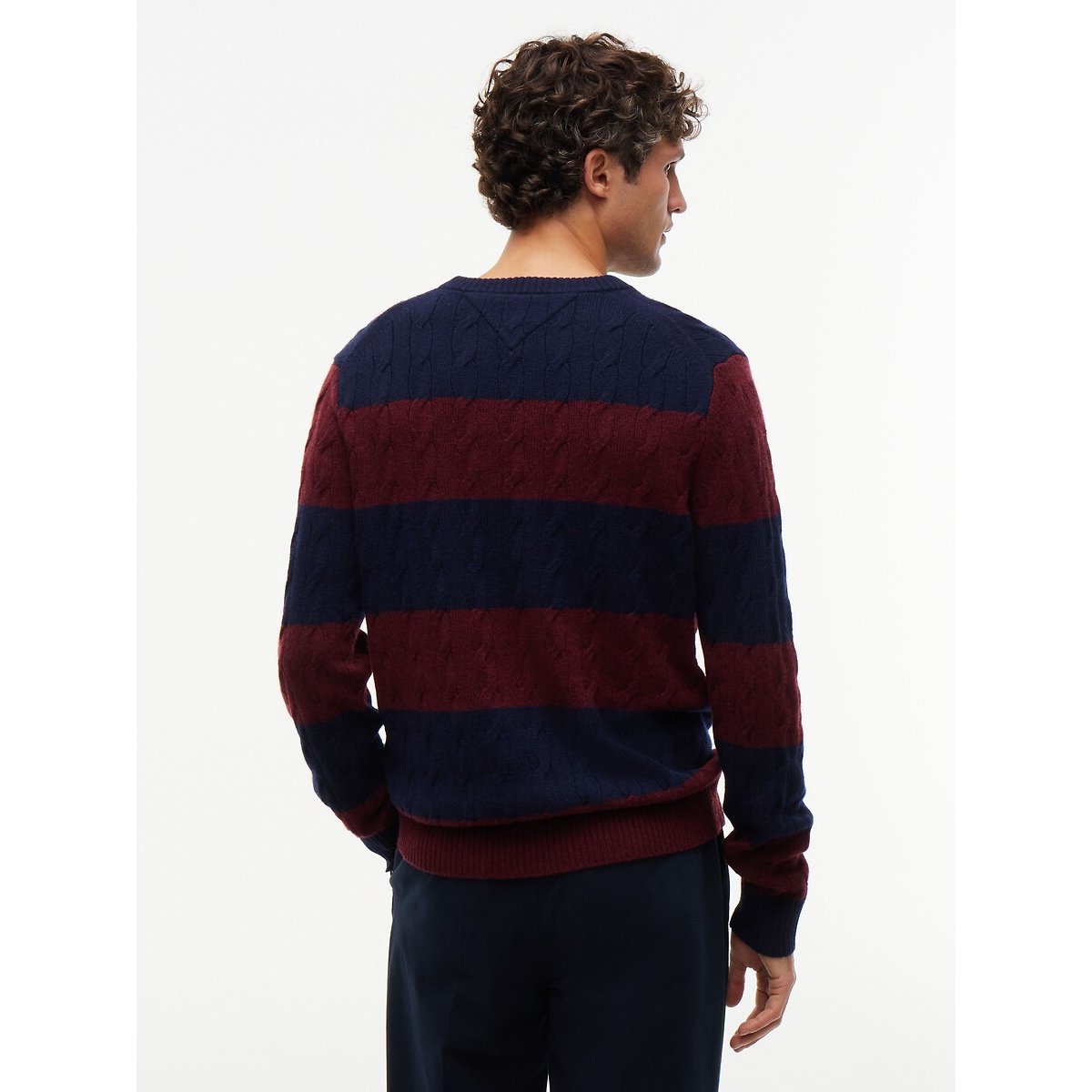 Wool Cable Knit Jumper with Crew Neck burgundy/navy blue, TOMMY HILFIGER