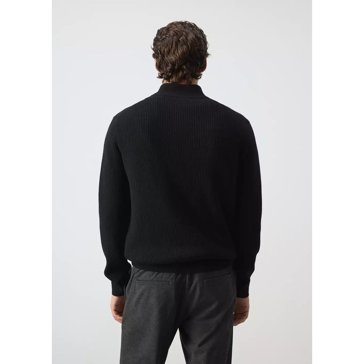 Pull-over zippé maille côtelée noir, MANGO MAN