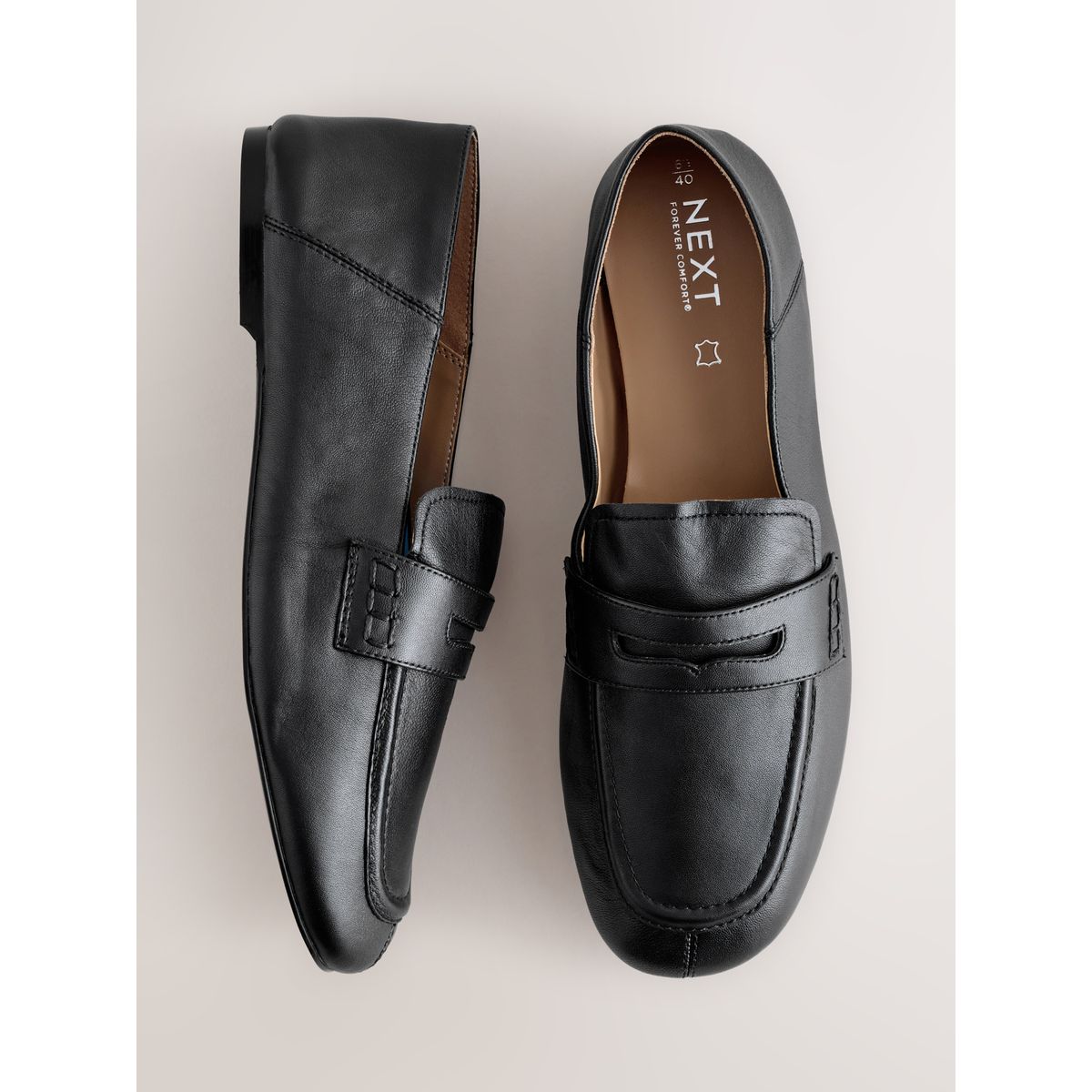Mocassins en cuir bout carré forever comfort® noir, NEXT