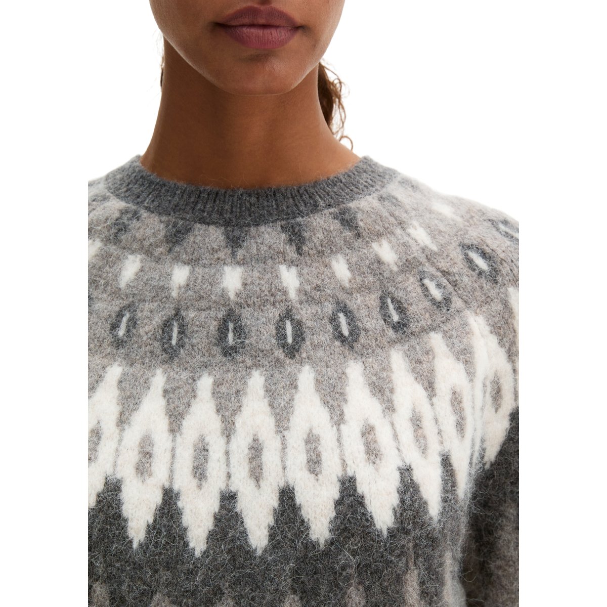 Pull jacquard coupe classique en un mélange douillet de laine et de laine d'alpaga marron, MARC O'POLO